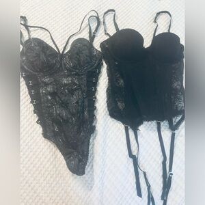 Black Bustier and Silver Lace Lingerie Set